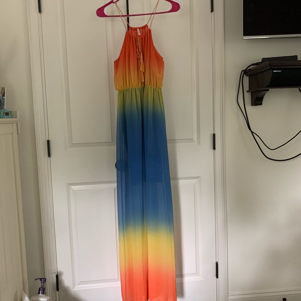 Rainbow high neck maxi dress